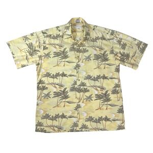 Pierre Cardin Mens Yellow Palm Tree Tropical Cotton Button Down Shirt Medium